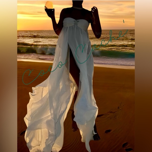 Obsession Elegant White Strapless Maxi Dress Cocktail Coverup - Picture 7 of 17